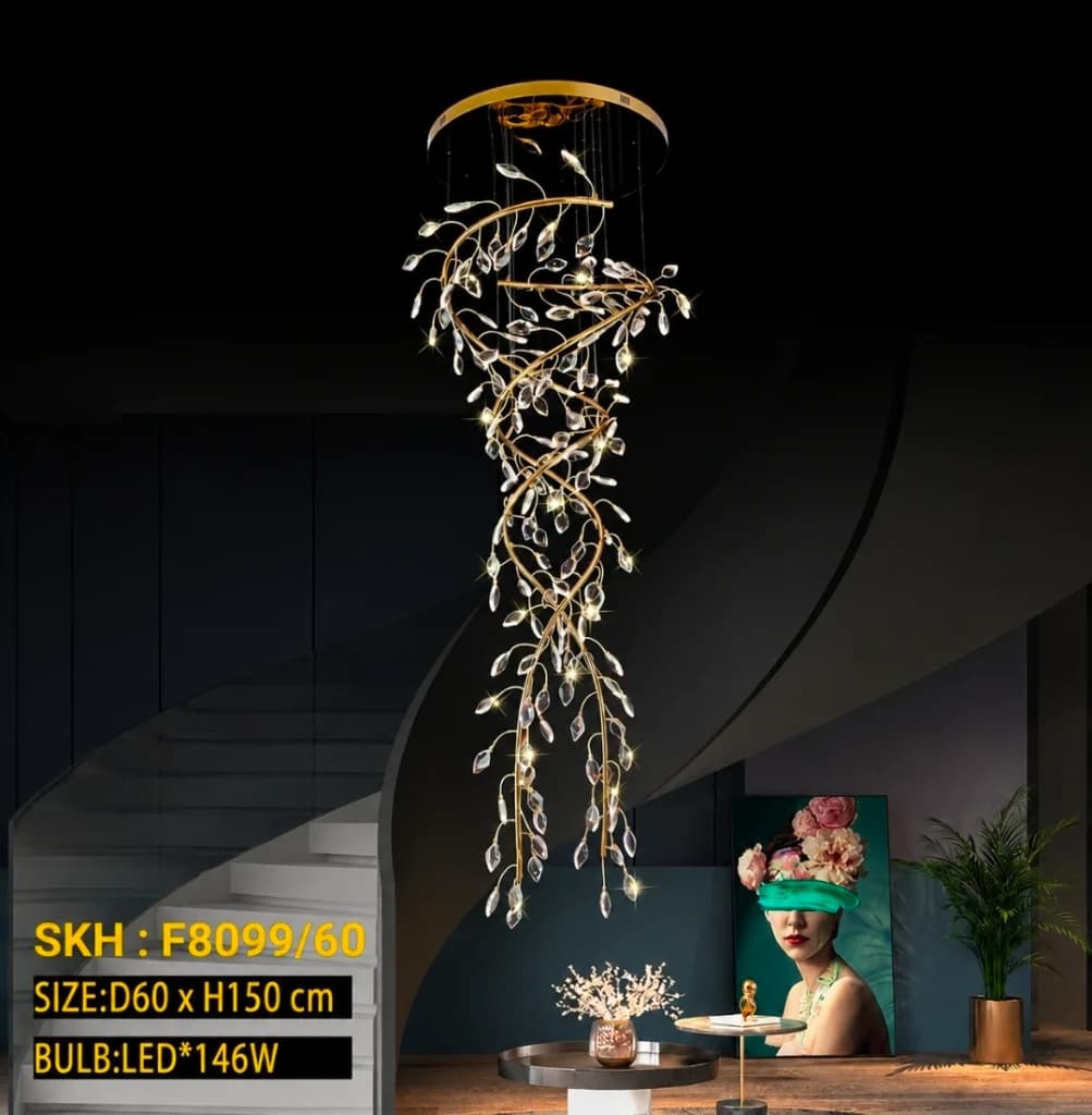 Lampu gantung spiral mewah dengan desain artistik modern 8099/60×150cm