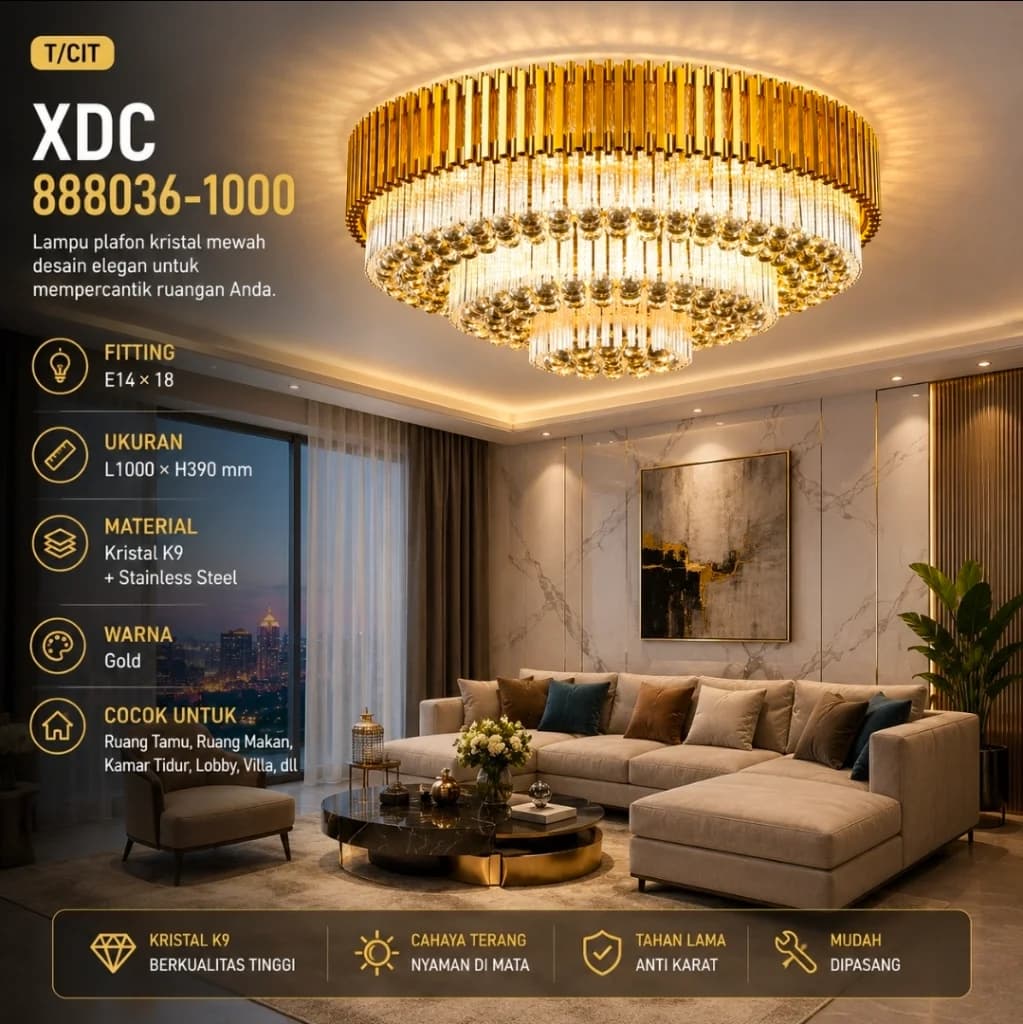 Lampu plafon kristal mewah 888036-1000